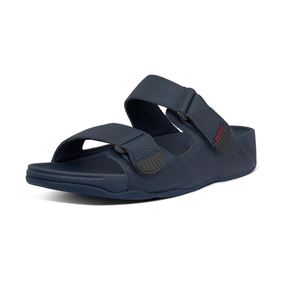 Fitflop Mens Slides - Gogh Moc Adjustable Leather - Navy - 416-VJSFIE